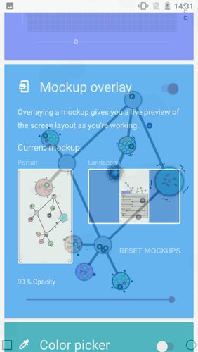 Les captures d'écran du programme Designer tools pour le portable ou la tablette Android.