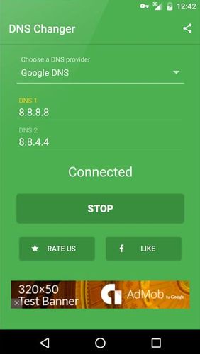 Скріншот програми DNS changer на Андроїд телефон або планшет.