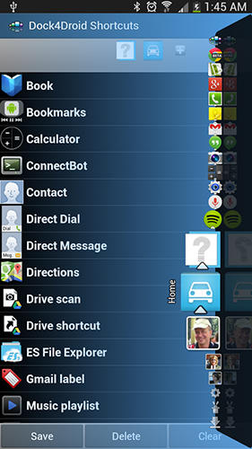 Les captures d'écran du programme Dock 4 droid pour le portable ou la tablette Android.