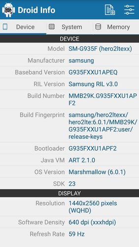 Droid hardware info