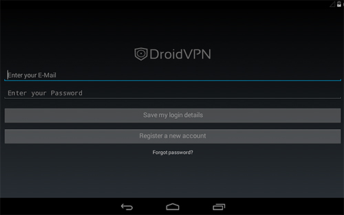 Les captures d'écran du programme Droid VPN pour le portable ou la tablette Android.