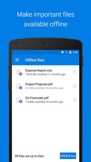 Screenshots of Dropbox program for Android phone or tablet.