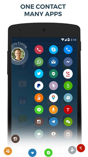 Capturas de tela do programa Drupe: Contacts and Phone Dialer em celular ou tablete Android.