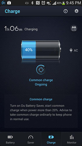 Screenshots of DU battery saver program for Android phone or tablet.