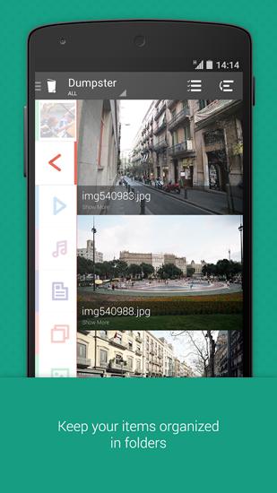 Capturas de pantalla del programa Dumpster para teléfono o tableta Android.