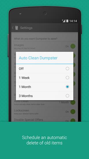 Les captures d'écran du programme Dumpster pour le portable ou la tablette Android.