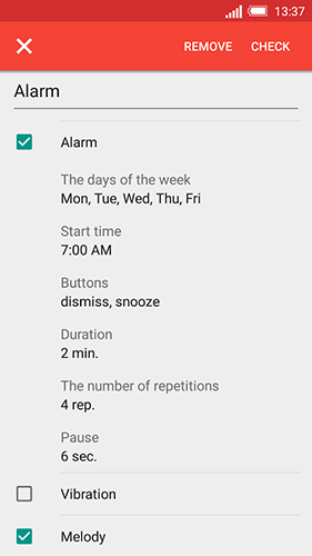 Les captures d'écran du programme Morning routine: Alarm clock pour le portable ou la tablette Android.