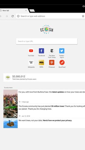 Les captures d'écran du programme Ecosia - Trees & privacy pour le portable ou la tablette Android.