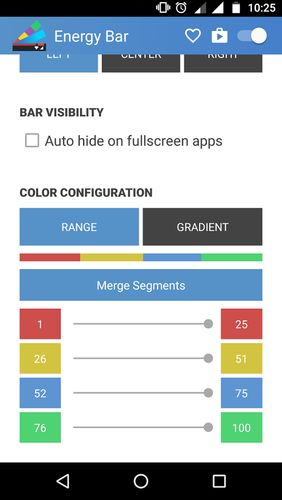 Screenshots des Programms Energy bar - A pulsating battery indicator für Android-Smartphones oder Tablets.