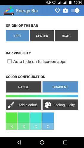 Capturas de tela do programa Energy bar - A pulsating battery indicator em celular ou tablete Android.