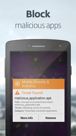 Les captures d'écran du programme ESET: Mobile Security pour le portable ou la tablette Android.