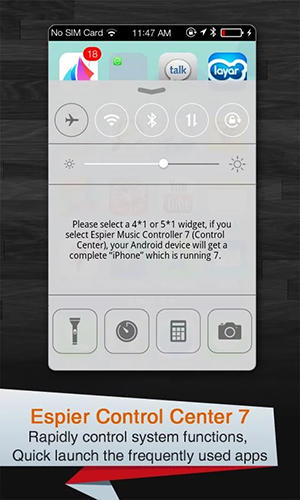 Espier control center iOs7 app for Android, download programs for phones and tablets for free.