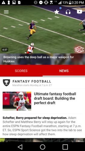 Application ESPN pour Android, télécharger gratuitement des programmes pour les tablettes et les portables.