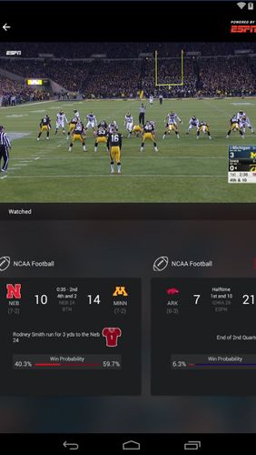 Capturas de tela do programa ESPN em celular ou tablete Android.