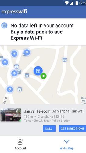 Les captures d'écran du programme Express Wi-Fi by Facebook pour le portable ou la tablette Android.