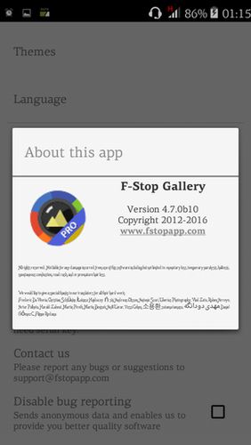 Capturas de tela do programa F-Stop gallery em celular ou tablete Android.