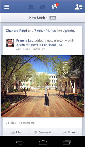 Screenshots of Facebook program for Android phone or tablet.