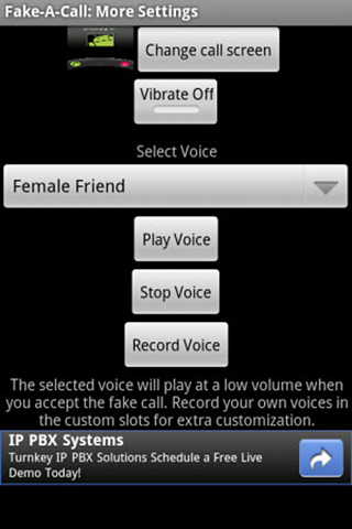 Screenshots des Programms Fake a call für Android-Smartphones oder Tablets.