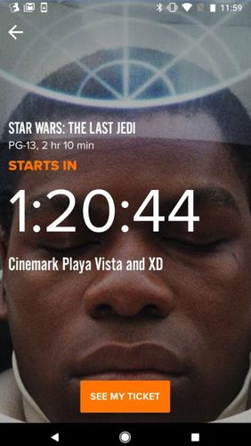 Screenshots des Programms Fandango: Movies times + tickets für Android-Smartphones oder Tablets.