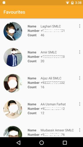 Screenshots of Favourite contacts program for Android phone or tablet.
