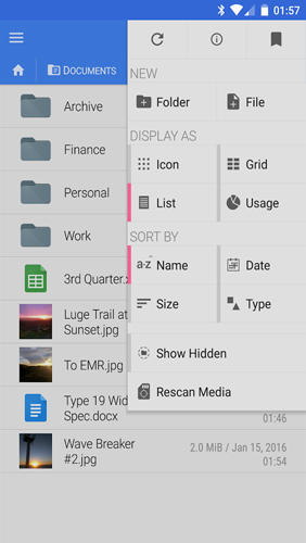 Les captures d'écran du programme File Explorer FX pour le portable ou la tablette Android.