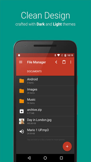 Les captures d'écran du programme File Manager pour le portable ou la tablette Android.