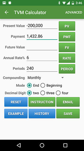 Screenshots of Financial Calculators program for Android phone or tablet.