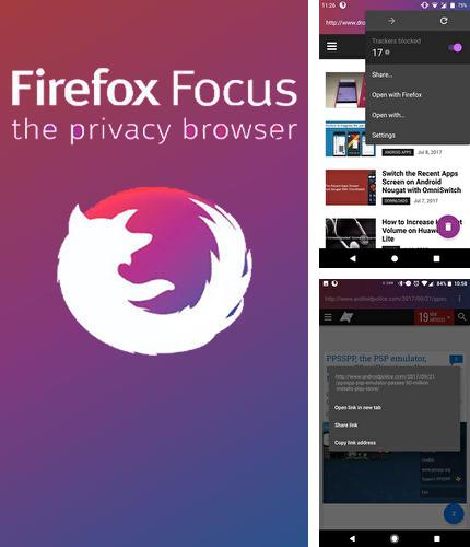 Neben dem Programm Memory map für Android kann kostenlos Firefox focus: The privacy browser für Android-Smartphones oder Tablets heruntergeladen werden.