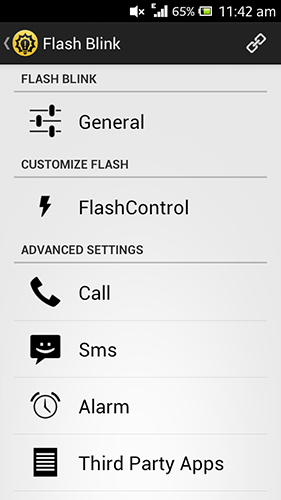 Screenshots of Flash blink program for Android phone or tablet.