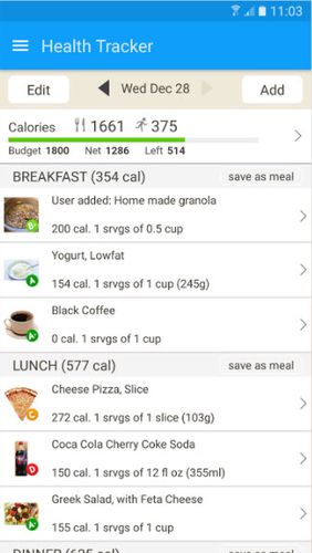 アンドロイドの携帯電話やタブレット用のプログラムFooducate: Healthy weight loss & calorie counter のスクリーンショット。