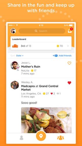 Les captures d'écran du programme Foursquare Swarm: Check In pour le portable ou la tablette Android.