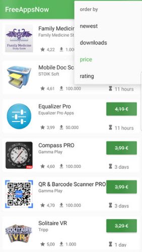 Screenshots des Programms FreeAppsNow für Android-Smartphones oder Tablets.