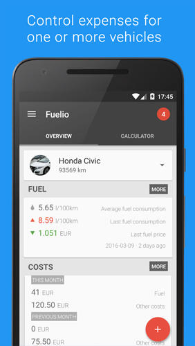 アンドロイド用のアプリFuelio: Gas and Costs 。タブレットや携帯電話用のプログラムを無料でダウンロード。