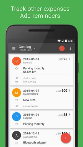 Capturas de pantalla del programa Fuelio: Gas and Costs para teléfono o tableta Android.