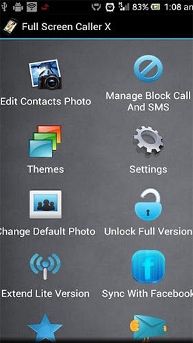 Les captures d'écran du programme Full screen caller X pour le portable ou la tablette Android.