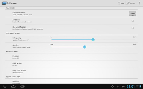 Les captures d'écran du programme Full! screen pour le portable ou la tablette Android.