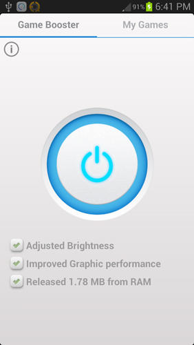 Screenshots of Game Booster program for Android phone or tablet.