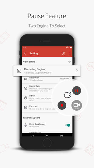 Capturas de pantalla del programa Game Screen: Recorder para teléfono o tableta Android.