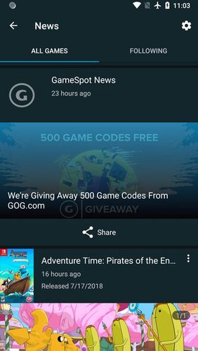 Screenshots des Programms GameFly für Android-Smartphones oder Tablets.