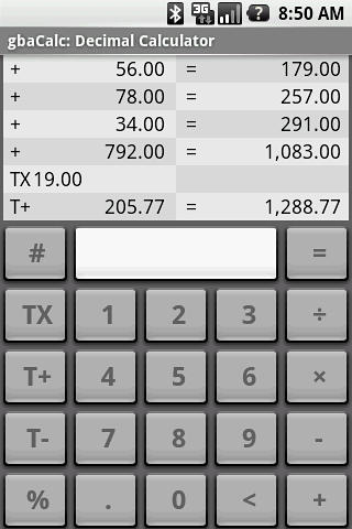 Gbacalc decimal calculator