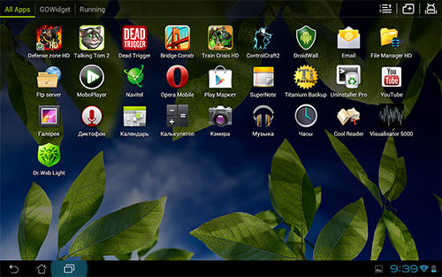 Capturas de tela do programa GO Launcher HD em celular ou tablete Android.