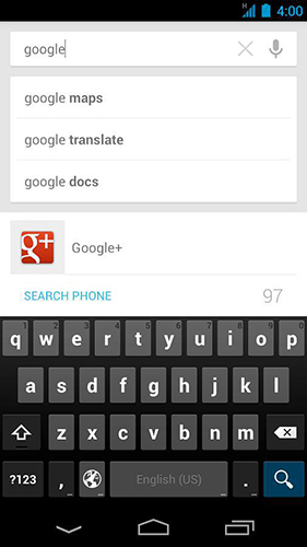 Скріншот програми Google на Андроїд телефон або планшет.