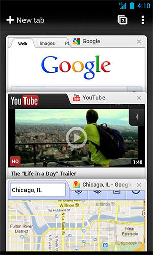 Screenshots des Programms Google chrome für Android-Smartphones oder Tablets.