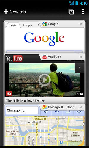 Les captures d'écran du programme Google chrome pour le portable ou la tablette Android.