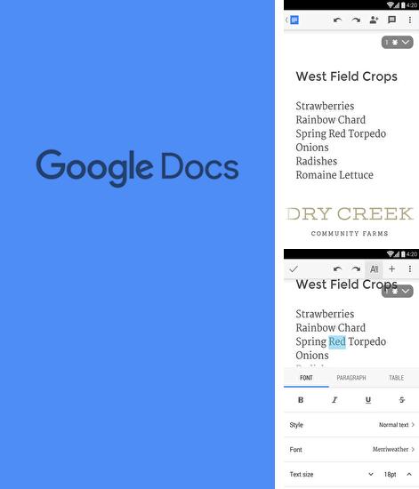 Télécharger gratuitement Google Docs pour Android. Application sur les portables et les tablettes.