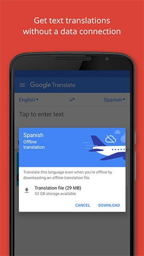 Capturas de pantalla del programa Google translate para teléfono o tableta Android.