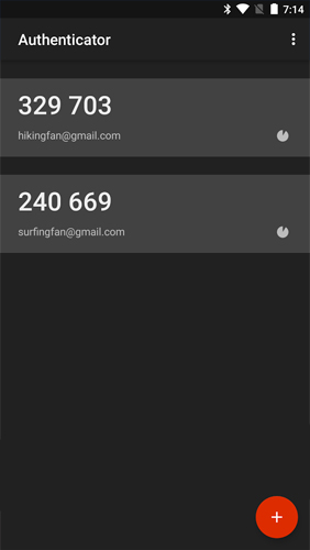 Screenshots of Google Authenticator program for Android phone or tablet.