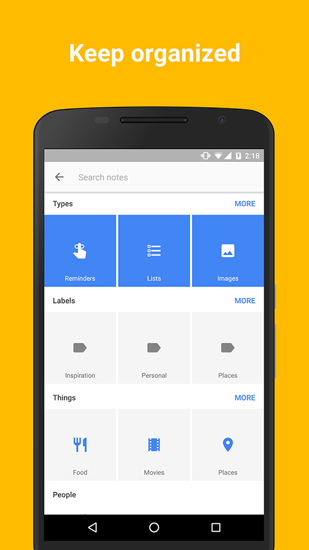 Screenshots of Google Keep program for Android phone or tablet.