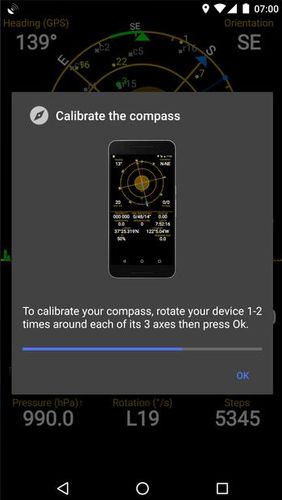 Capturas de pantalla del programa Compass para teléfono o tableta Android.