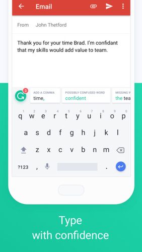 Aplicativo Grammarly keyboard - Type with confidence para Android, baixar grátis programas para celulares e tablets.